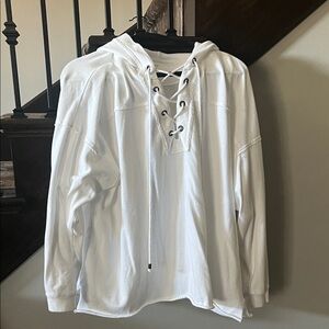 Aerie White Lace-Up Hoodie